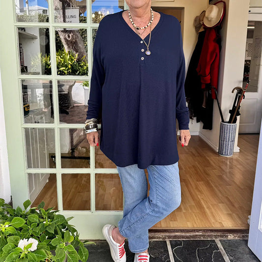 🍂Podzimní dámské V-Neck Button s dlouhým rukávem