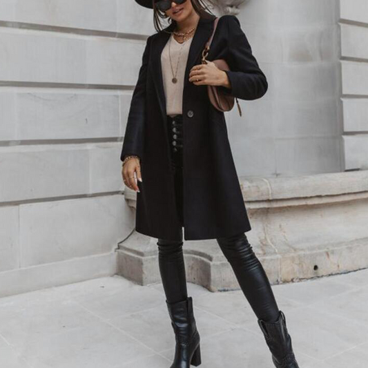 🍂Jednobarevný dlouhý vlněný kabát s klopami