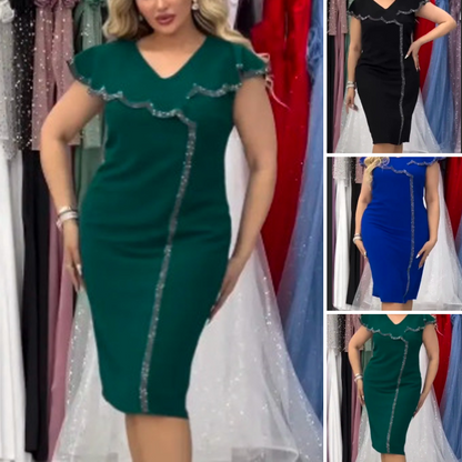 Dámské jednobarevné šaty s výstřihem do V a krátkými rukávy