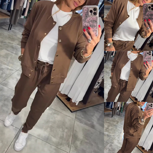 🍂Dámská ležérní mikina s kulatým výstřihem a bunda, dvoudílná sada