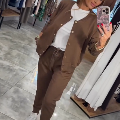 🍂Dámská ležérní mikina s kulatým výstřihem a bunda, dvoudílná sada