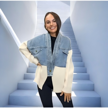 Stylová dámská patchworková bunda s dlouhými rukávy