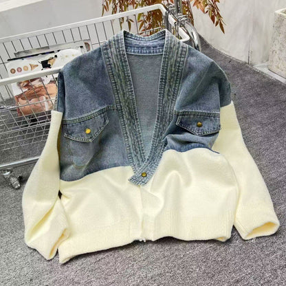 Stylová dámská patchworková bunda s dlouhými rukávy