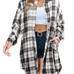 🍂Dámské podzimní flanelové košile s knoflíky, kostkované sako s límečkem, dlouhé kabáty