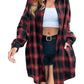 🍂Dámské podzimní flanelové košile s knoflíky, kostkované sako s límečkem, dlouhé kabáty