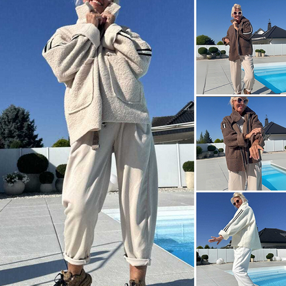 Dámský módní pruhovaný kabát z umělé ovčí kůže