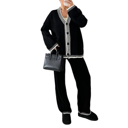 🍂Stylový dámský pletený svetr a široké kalhoty, 2dílná sada