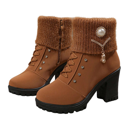 👢Dámské silné, teplé boty s tlustým podpatkem🔥