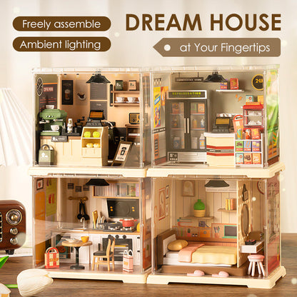 Sada pro stavbu miniaturního domu s LED osvětlením a nářadím