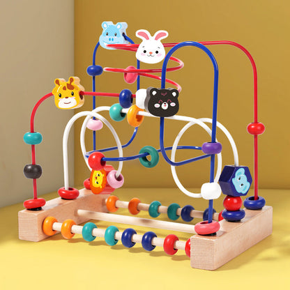 Vzdělávací dřevěná hračka s bludištěm z korálků