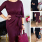 🎁Získejte náhrdelník zdarma💝 Dámské elegantní midi šaty s rozparkem a uzlem vpředu