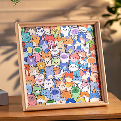 Dřevěný DIY lakovatelný kočičí puzzle fotorámeček