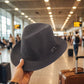 Slaměný klobouk Fedora s páskem z umělé kůže