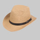 Slaměný klobouk Fedora s páskem z umělé kůže