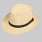 Slaměný klobouk Fedora s páskem z umělé kůže