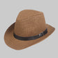 Slaměný klobouk Fedora s páskem z umělé kůže