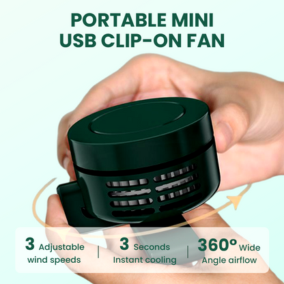 Přenosný mini ventilátor s USB připojením a klipem