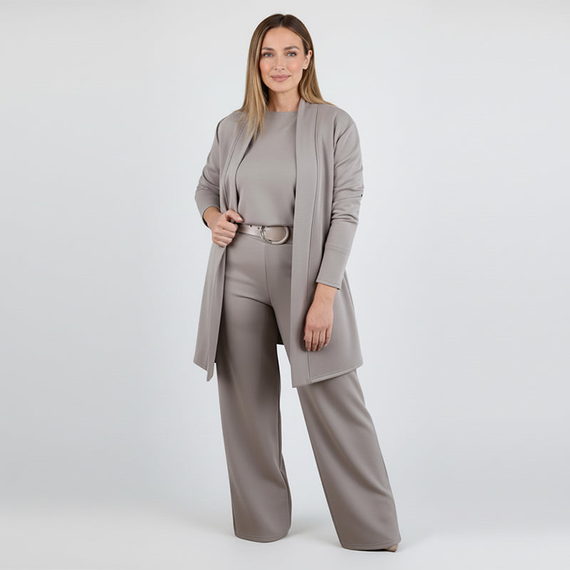 Elegant Longline Cardigan & Top & Pants 3-Piece Set