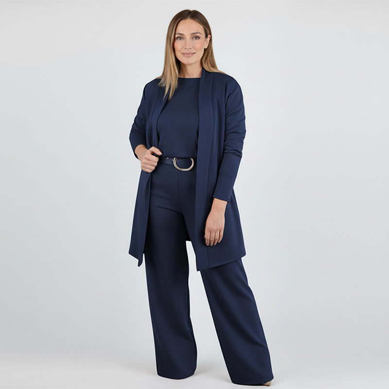 Elegant Longline Cardigan & Top & Pants 3-Piece Set