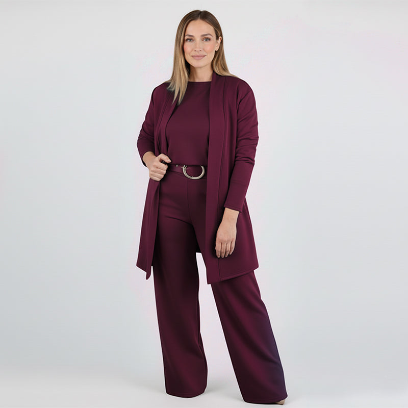 Elegant Longline Cardigan & Top & Pants 3-Piece Set