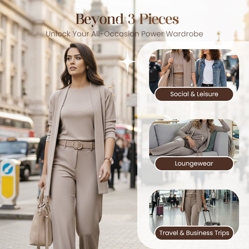 Elegant Longline Cardigan & Top & Pants 3-Piece Set
