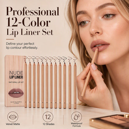 💄 Sada 12 matných konturovacích tužek na rty pro výrazný každodenní vzhled