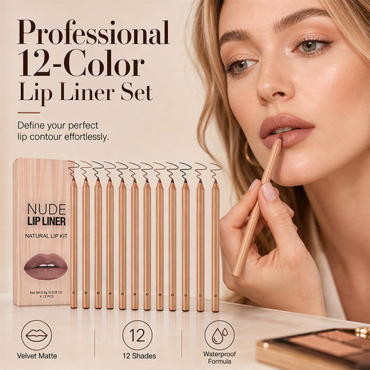 💄 Sada 12 matných konturovacích tužek na rty pro výrazný každodenní vzhled