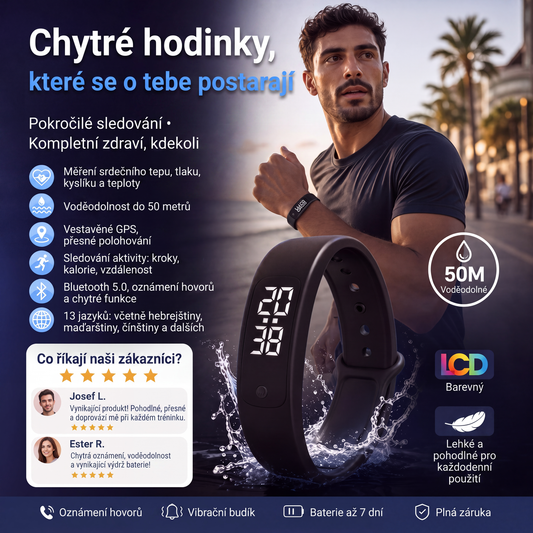 ⌚ Chytrý náramek SmartSense pro sledování aktivity – měří tělesnou teplotu. Voděodolný do hloubky 50 metrů – ideální pro tréninky i každodenní použití! 💪🔥