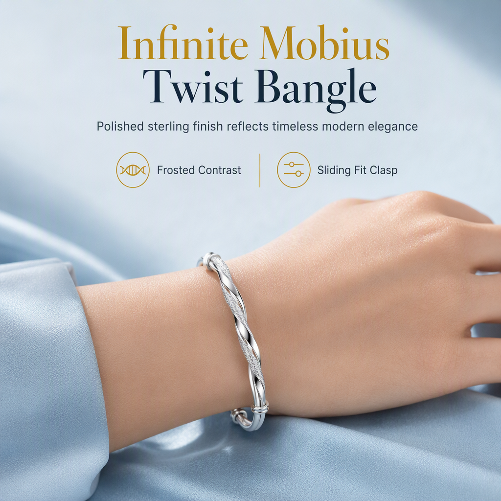 🌀 50% OFF! 🌟 Endless Mobius-twisted bangle – smooth, sliding adjustable clasp & double-textured premium shine 💫