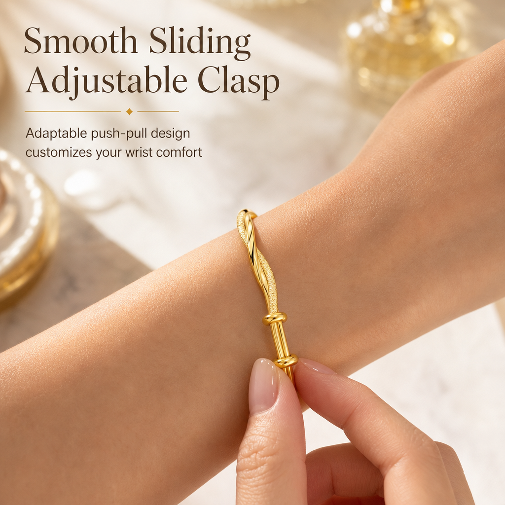 🌀 50% OFF! 🌟 Endless Mobius-twisted bangle – smooth, sliding adjustable clasp & double-textured premium shine 💫