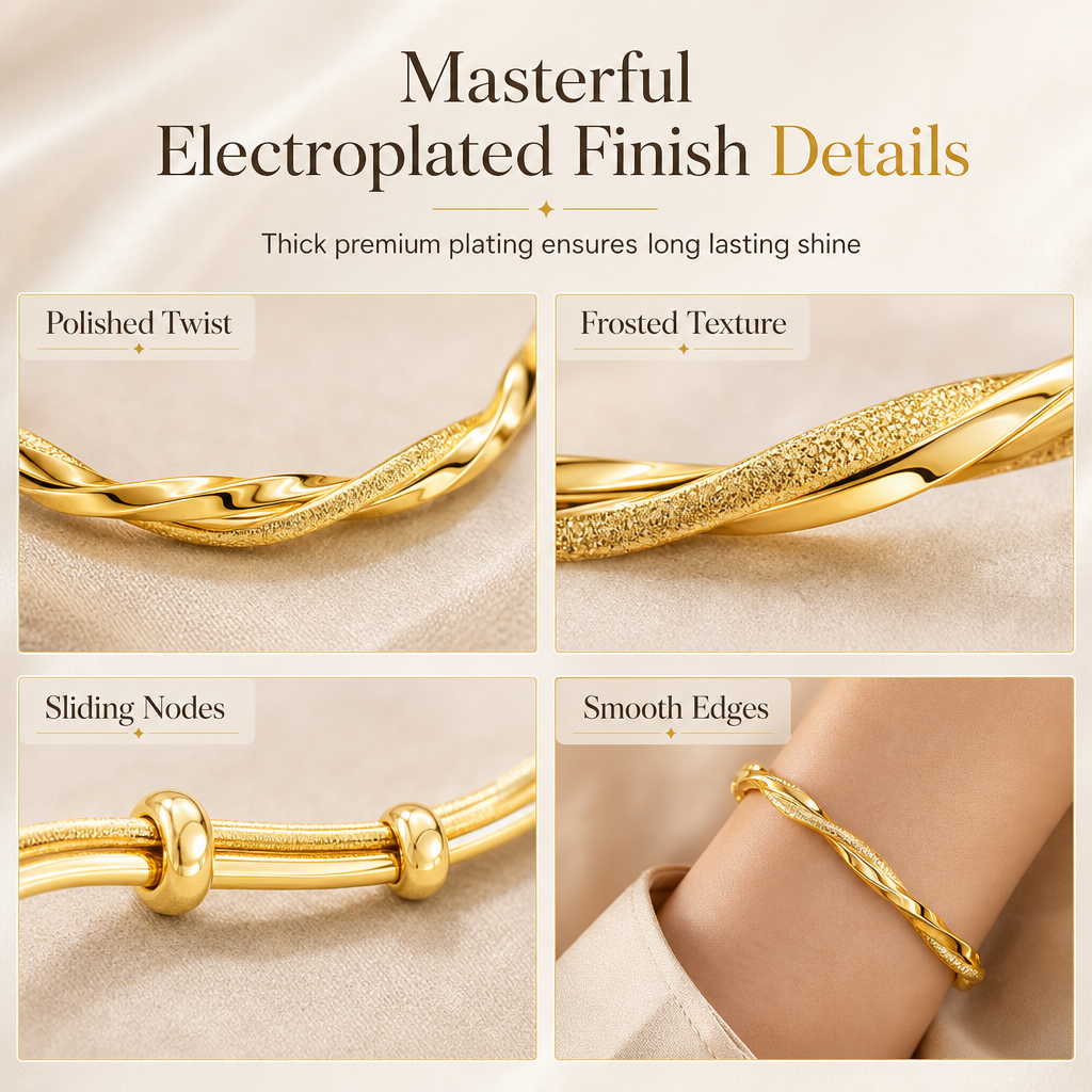 🌀 50% OFF! 🌟 Endless Mobius-twisted bangle – smooth, sliding adjustable clasp & double-textured premium shine 💫