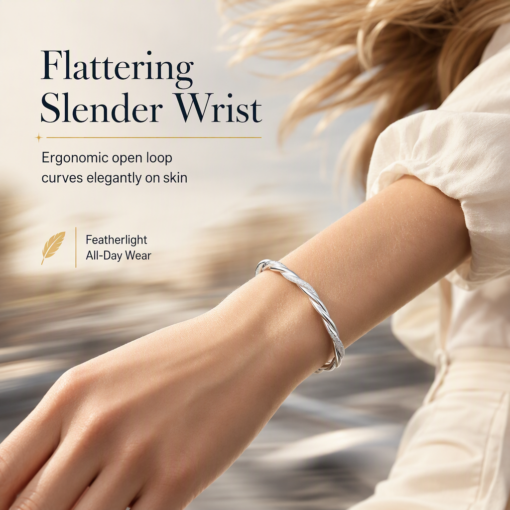 🌀 50% OFF! 🌟 Endless Mobius-twisted bangle – smooth, sliding adjustable clasp & double-textured premium shine 💫