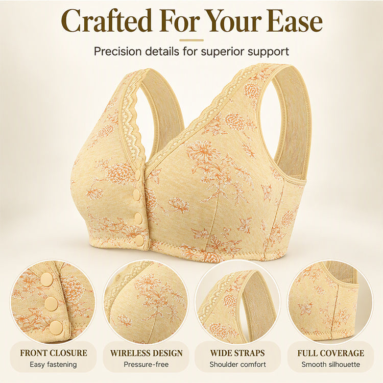🌸Women's Plus Size Front Button Floral Print Wireless Bra