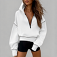 Womens Cropped Zip Up Hoodie with Contrast Trim Long Sleeve Loose Fit Solid Color Casual Sweatshirt for Autumn and Winter