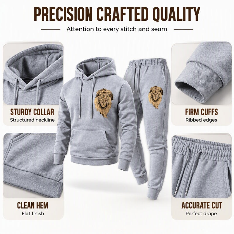 Men's Lion Graphic Pullover Hoodie & Sweatpants Set