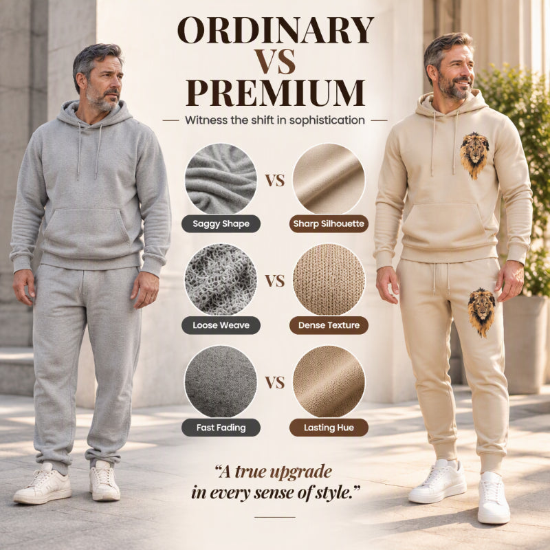 Men's Lion Graphic Pullover Hoodie & Sweatpants Set