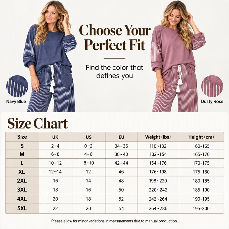 Women's Long Sleeve Top & Striped Wide-Leg Pants Set