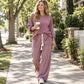Women's Long Sleeve Top & Striped Wide-Leg Pants Set