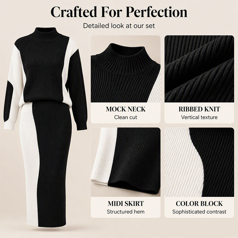 Women's Elegant Turtleneck Sweater and Slim Fit Skirt Set