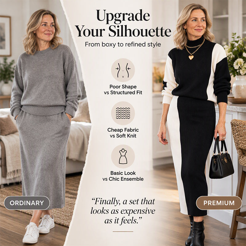 Women's Elegant Turtleneck Sweater and Slim Fit Skirt Set