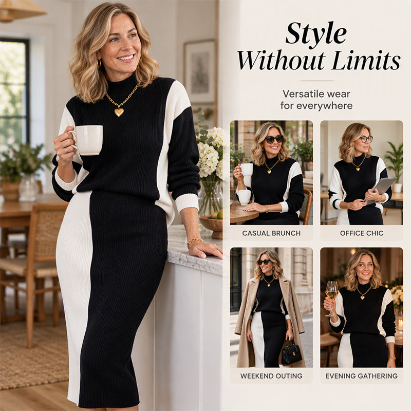Women's Elegant Turtleneck Sweater and Slim Fit Skirt Set