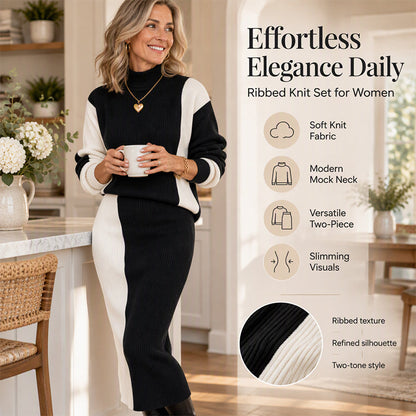 Women's Elegant Turtleneck Sweater and Slim Fit Skirt Set