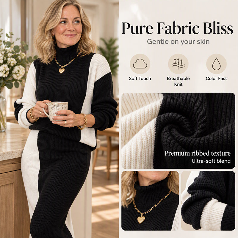Women's Elegant Turtleneck Sweater and Slim Fit Skirt Set