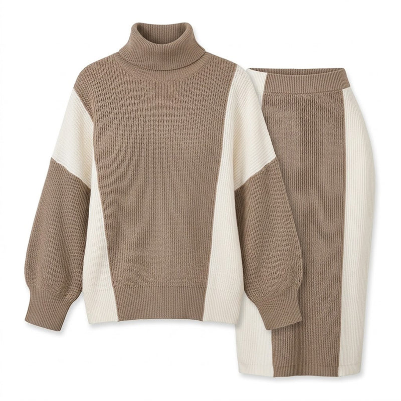 Women's Elegant Turtleneck Sweater and Slim Fit Skirt Set