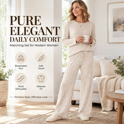 Women's Ribbed Knit Loose Top & Wide-Leg Pants Set