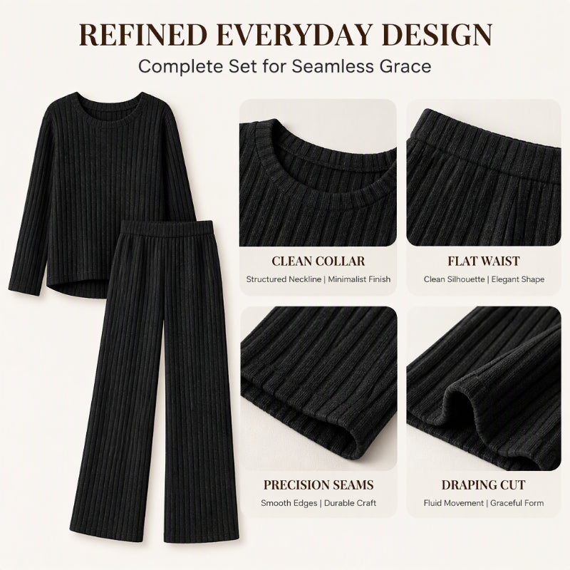 Women's Ribbed Knit Loose Top & Wide-Leg Pants Set