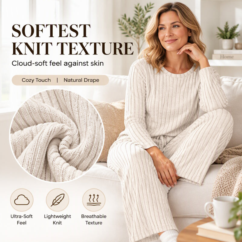Women's Ribbed Knit Loose Top & Wide-Leg Pants Set