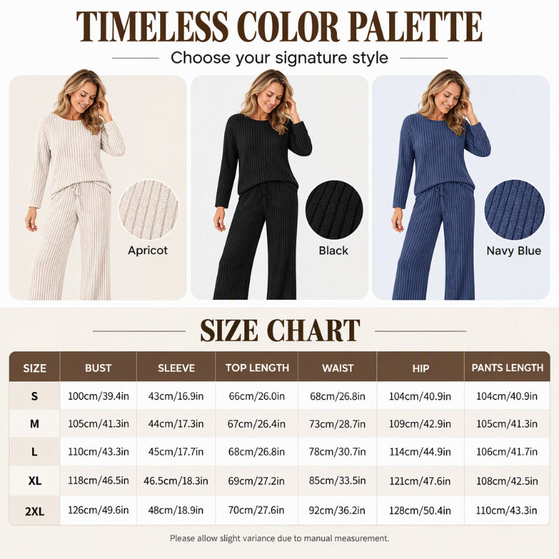 Women's Ribbed Knit Loose Top & Wide-Leg Pants Set
