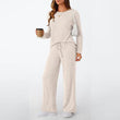 Women's Ribbed Knit Loose Top & Wide-Leg Pants Set
