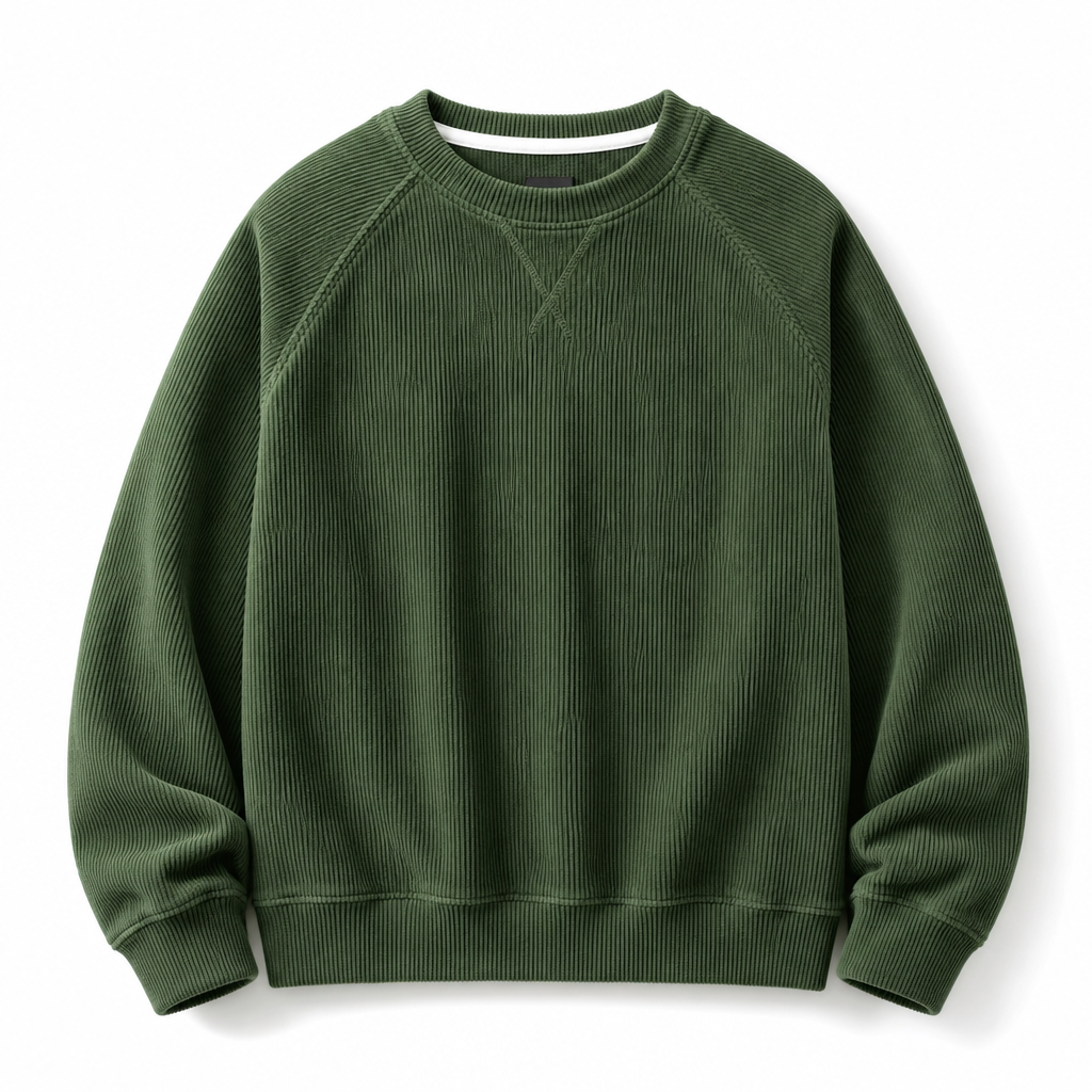 Men's Corduroy Crewneck Long Sleeve Pullover Sweatshirt